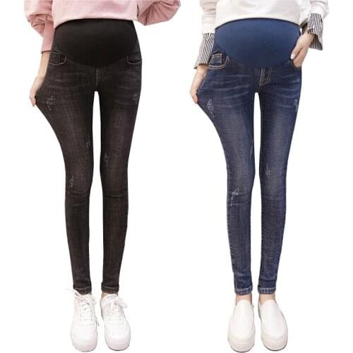 New Pregnant Womens Stomach Lift Pants Maternal Outside Elastic Leggings Spring Autumn Winter Fashion Jeans High Waist Trousers
