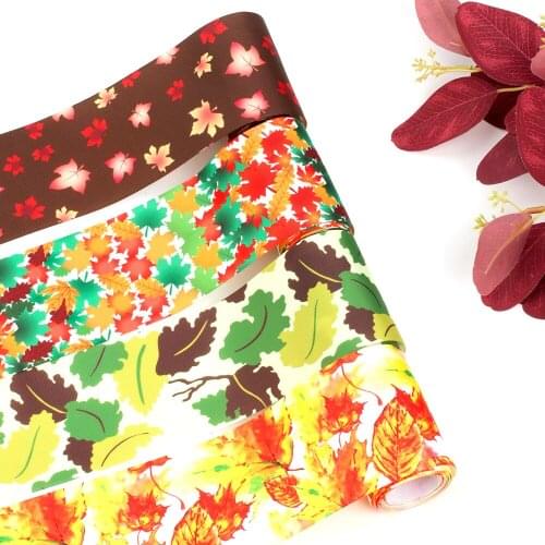 2yards/Roll 7.5cm Printing Ribbon Maple Leaves Fall Pattern DIY Sewing Craft Supplies Gift Hair Accessories Christmas Decoration