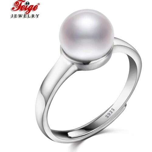 Hot Selling 925 Sterling Silver White Natural Freshwater Pearl Rings for Women Accessories Fashion Gifts Jewelry FEIGE