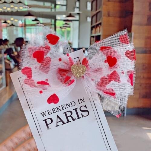 Sweet Pink Heart Girls Mesh Hair Bows Flower Hair Clips Princess Korean Hairgrips Kids Hairpin Party Dance Headdress Accessories