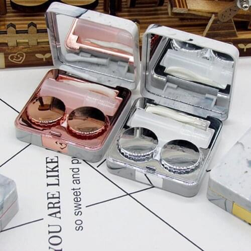 Marble Contact Lenses Case Dust-proof Anti-scratch Clear Printing Travel Contact Lenses Case Kit with Mirror for Trip