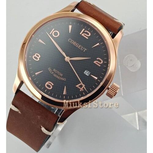 42mm Corgeut mens fashion hot Selling rose gold sapphire glass black dial automatic mans mechanical watch