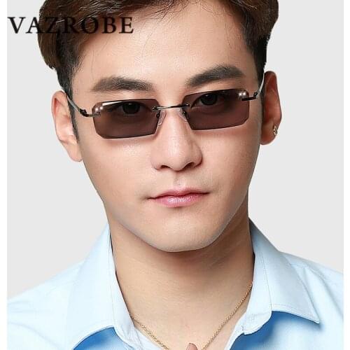 Vazrobe Chameleon Glasses Men Rimless Sunglasses for Man Photochromic Lens Myopia Eyewear Male Driving Goggles UV400 Brown/grey