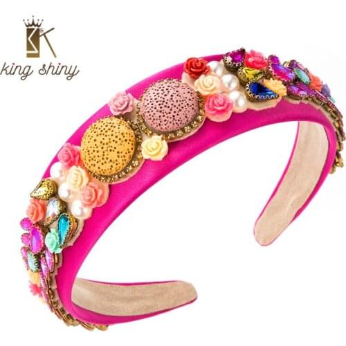 King Shiny Vintage Macaroon Color Flower Headband Temperament Water Drop Crystal Beaded Hairband Girls Party Hair Jewelry Crowns