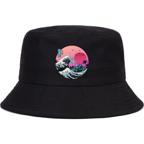 The Great Retro Wave Japan Anime Bucket Hat Ulzzang Harajuku Streetwear Cotton Camisetas Hombre Men Vaporwave Funny bucket hat