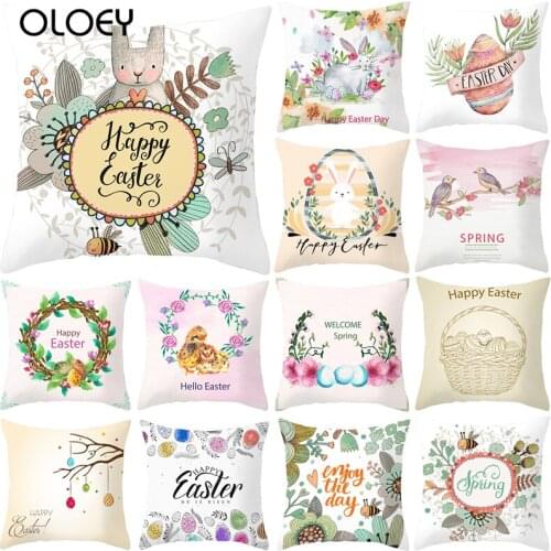 45cm Easter Home Office Sofa Car Decoration Rabbit Egg In Hand Drawn Style Peach Skin Printing Throw Pillow Cushion Case Cover
