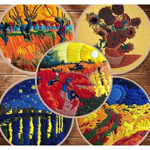 Sunflower Painting Embroidery Kits, Handmade Embroidery Full Kit, Starter Kit, DIY Needle Kit, Fabric Needlepoint Hoop Embroider