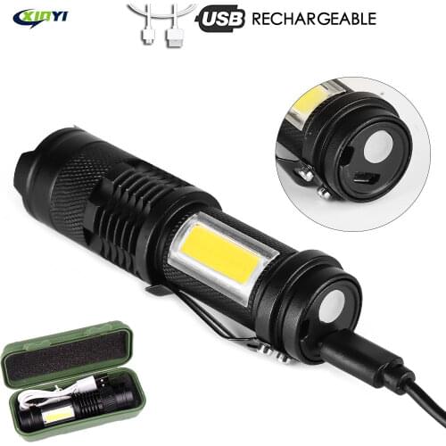 MINI Built In Battery Q5 Portable Mini Led Flashlight Zoom Torch COB Lamp 2000 Lumens Adjustable Penlight Waterproof for Outdoor