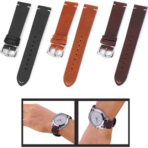 Genuine Leather Watch Band Strap Stainless Steel Clasp 18mm 19mm 20m 21mm 22mm 24mm Watchband Women Men Watch Strap with pins