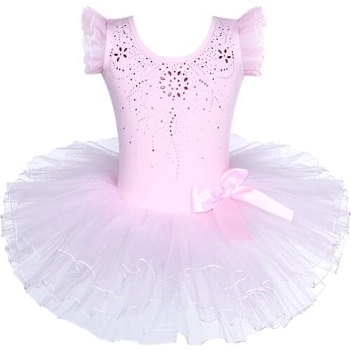 BAOHULU Girls Mesh Pink Ballet Dress Child Sleeveless Ballet Tutu Rhinestone Dance Wear Party Performance Costume for Ballerina