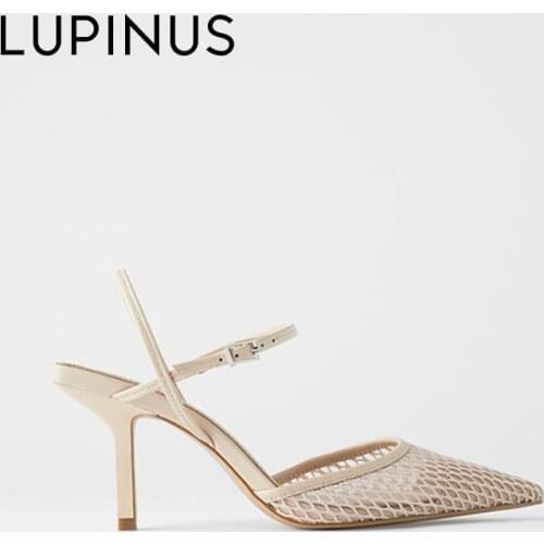 LUPINUS Summer New Women Sandals Fashion Pointed Toe Mesh Women High Heel Elegant Thin Heel Front Back Straps Casual Women Pumps