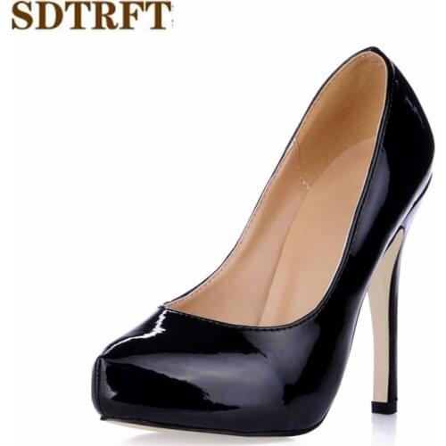 SDTRFT Stiletto Crossdresser shoes woman 11cm thin heels RED Patent Leather pumps Modisch Ladies zapatos mujer Plus:35-42 43