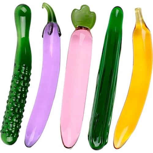 Pyrex Glass Dildo Artificial Penis Realistic Dildos For Women Fruit Vegetable Shape Female Masturbation Device Anal Plug Sex Toy