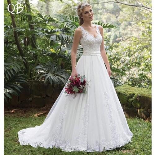 Vestido de Noiva 2019 New Wedding Dresses Ball Gown V-neck Lace Tulle Appliques Formal Elegant Luxury Wedding Gown SF36