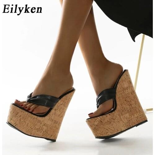 Eilyken 2021 New Sexy Super 18CM High Heels Platform Wedges Pinch slippers Women Sandals Mules Slippers Shoes Size 35-42