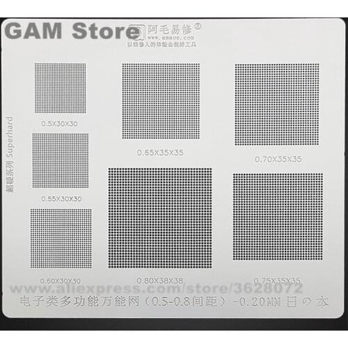 Universal BGA Stencil 0.5 0.55 0.6 0.65 0.7 0.8 Space IC Reballing Pins Solder Tin Plant Amaoe Square Hole Heating Steel Mesh