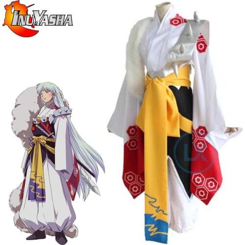 In stock Anime Inuyasha Sesshoumaru Cosplay Costume Men Full Outfits Fancy Party Kimono Style Uniform Halloween Cosplay Costume