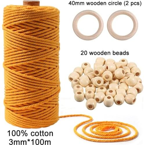 3mm x100m Natural Color Macrame Ropes Cords DIY Home Tapestry Wooden Beads Pendant Circles Ring Wood Wall Decor Hanging Ornament