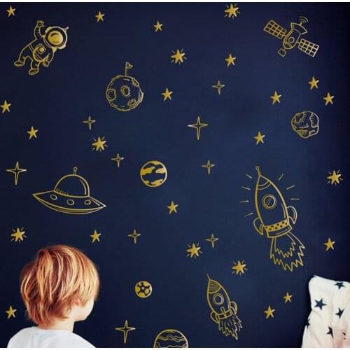 Space Rocket Astronaut Star Wall Sticker Boy Room Kids Room Satellite Space Earth Wall Decal Nursery Bedroom Vinyl Home Decor