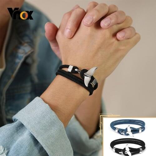 Vnox Stylish Whale Dolphin Tail Charms Viking Bracelets for Men,Handmade Braided Rope Braslet,Casual Wristband String Jewelry
