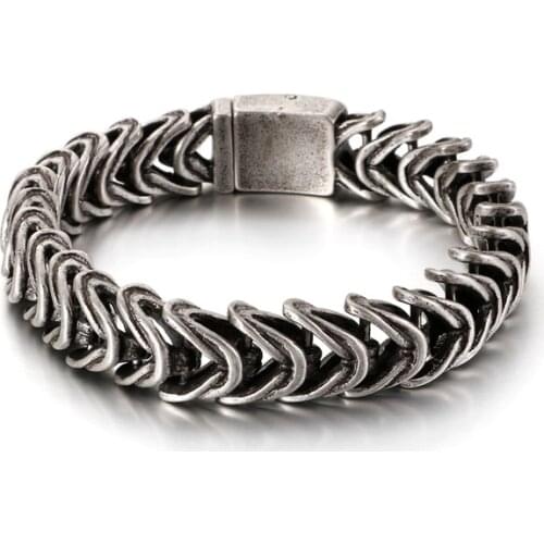 High Quality Fashion Cool Men Punk Retro Black Chain Titanium Steel Cross V Shape Buckle Chain Bracelets Jewelry