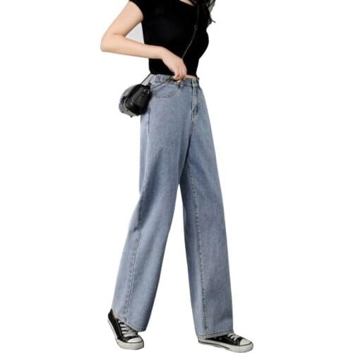 Large size elastic waist ladies jeans Long mopping female fat sister jeans trousers Fashion loose wide leg straight pants 5XL