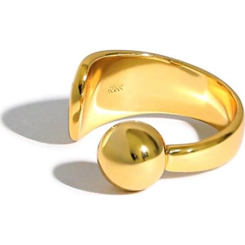 SHANICE Punk Hip Pop S925 sterling silver open ring ins niche minimalist round pearl smooth Party Men And Women Jewelry Gift