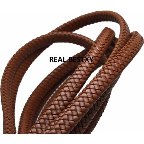 1m/lot approx 12*6mm brown Leather Strap Findings Genuine braided Flat Leather Cord String Rope DIY Necklace Bracelet Making