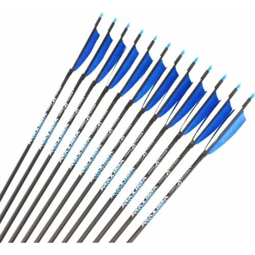 12pcs carbon arrow spine400/500 ID6.2mm 5"shield turkey Fletching feather3K weave 100grain replaceable point for traditional bow