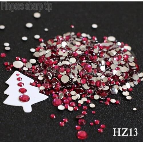 2017 Finger Sharp Tip 1000pcs 2mm-6mm Mix Sizes Deep rose red 3D Nail Resin Flat Bottom Popular Nail DIY Decorative Diamond HZ13