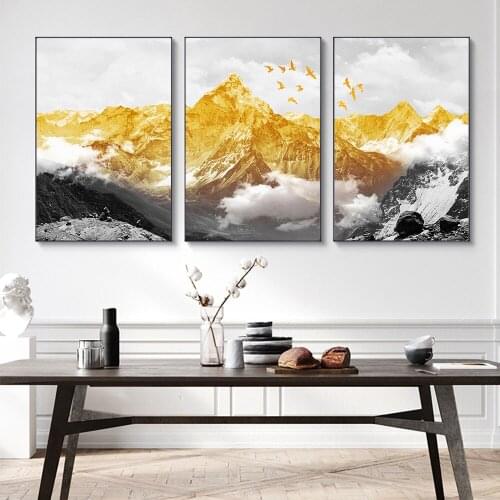 3Pieces Golden Mountain Canvas Painting Scandinavian Nordic Wall Art Picture For Living Room Home Decor Decoration Frameless