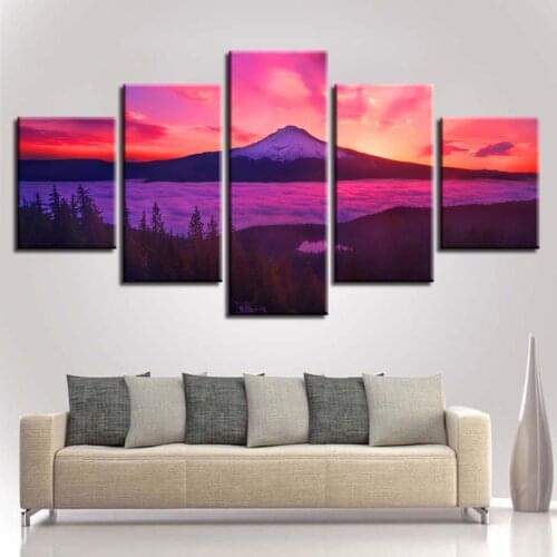 5 Panel Mountain Landscape Modern HD Printed Canvas Wall Art Modular Poster Living Room Pictures Home Decor Painting Frame