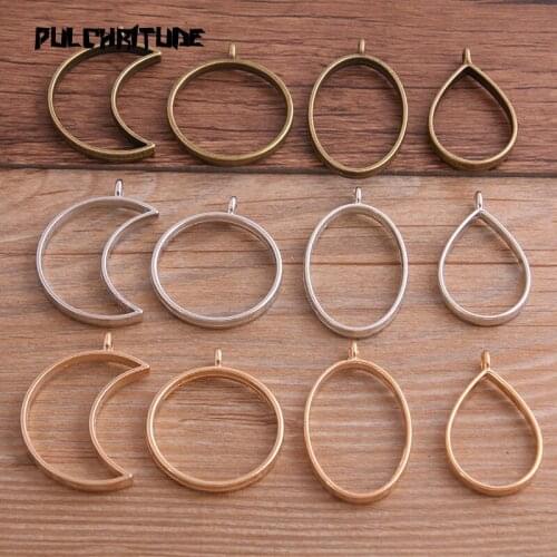 8pcs Mix Size Three Color Alloy Jewelry Accessories Pull Core Geometry Charm Hollow Glue Blank Pendant Tray Bezel
