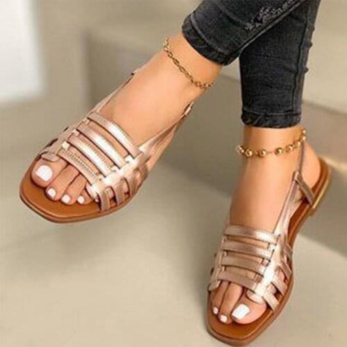 Women Sandals Womens Gladiator Elastic Band Casual Flats Woman PU Leather Flat Ladies Outdoor Female Beach Shoes Plus Size 43