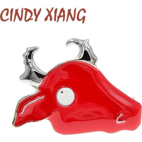 CINDY XIANG Enamel Bull Head Brooch Red Color Animal Pin Women And Men Jewelry Unisex Brooches Cattle Cow Zodiac Accessories
