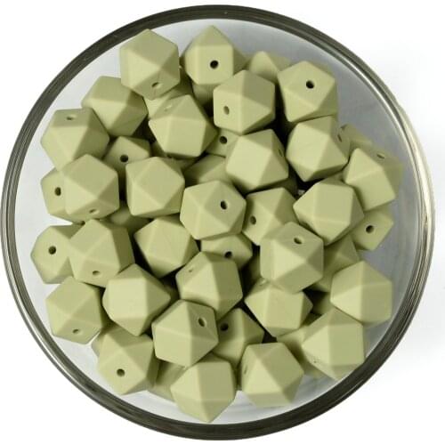 Teeny Teeth 10 PCS Sage Green/Lint Baby Teething 14-17MM Silicone Hexagon Beads Food Grade Baby Chewable Geometric Loose Beads