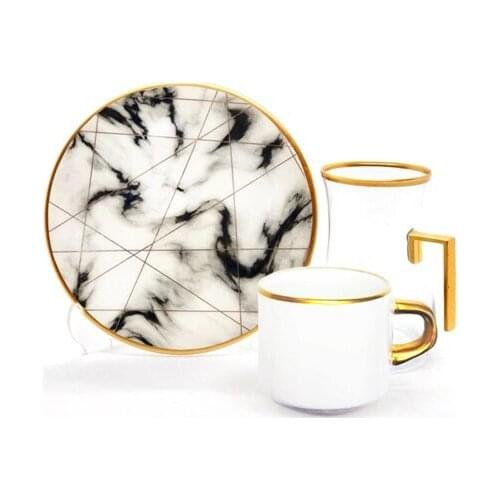 Drop Focus Handled Tea & Coffee Set 18 pieces White Marble