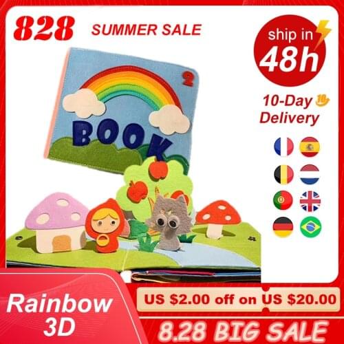 Rainbow 3D Baby Cloth Book Practice Hand Early Learning Education Quiet Book Soft Washable Unfold Parent-Child Interaction Book