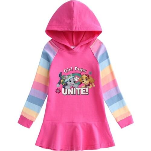 PAW PATROL Autumn Girls Hoodies Dress Cartoon Ruffle Dress Cotton Kids Clothes Childrens Dresses Clothing