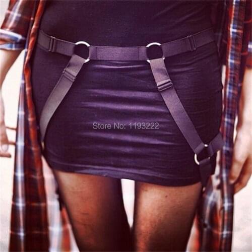 Harajuku Punk Gothic Nylon Elastic Waist Cincher HARNESS Thigh High Garter Belts Suspenders