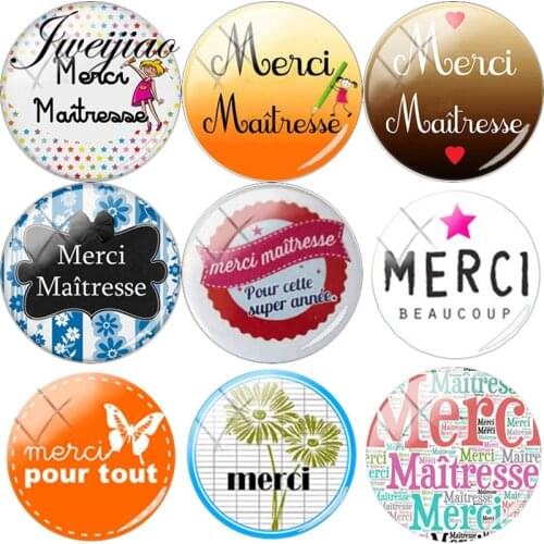 JWEIJIAO French Letter Merci Maitresse DIY Glass Cabochon Dome Charms For Custom Keychain Necklace Earrings Mothers Gift
