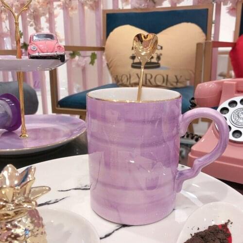 Mugs Coffee Cups Starry Sky Purple Breakfast Cup Ceramic Mug With Lid Girl Heart Water Cup For Home copo verre