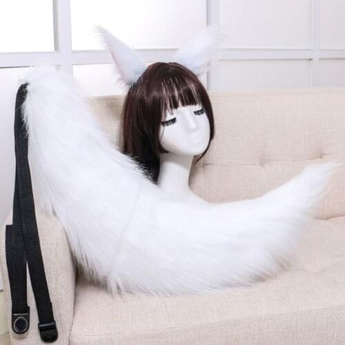 Anime Cosplay Costume Adult Kids Fluffy Plush Cat Wolf Ears Hairpin Animal Tail