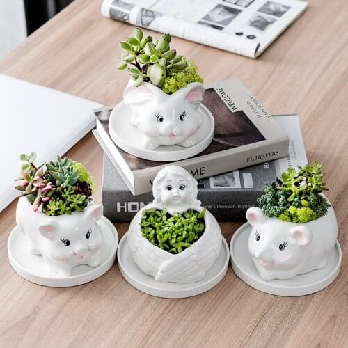 Nordic Creative Ceramics Animal Flower Pot Home Living Room Office Desktop Succulent Plant Potted Crafts Garden Bonsai Pot Decor