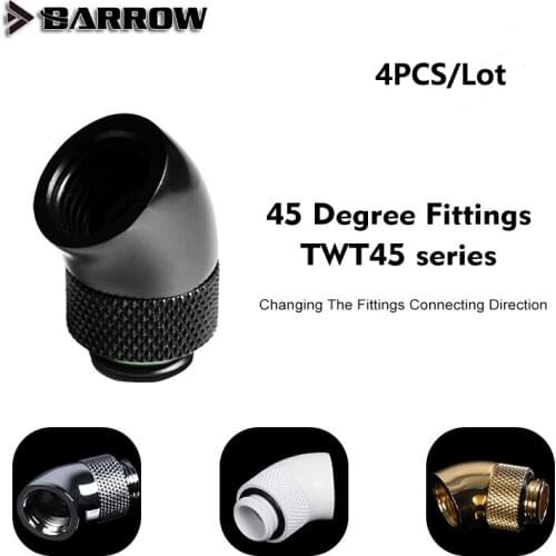 Barrow Water cooling TWT45-B01,45 Degree Rotary Fitting,G1/4 Rotatable 45 Adapter,For Cooling Equipment Adjust Connect Direction