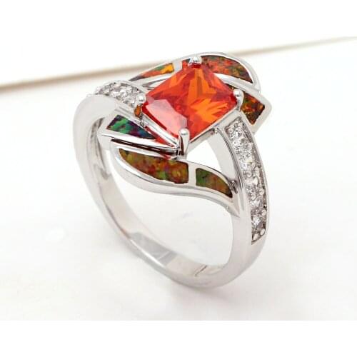 Mystic red Fire Opal Rings For Women Lady silver color Filled Wedding Party Engagement Love Ring Anel Valentines Day