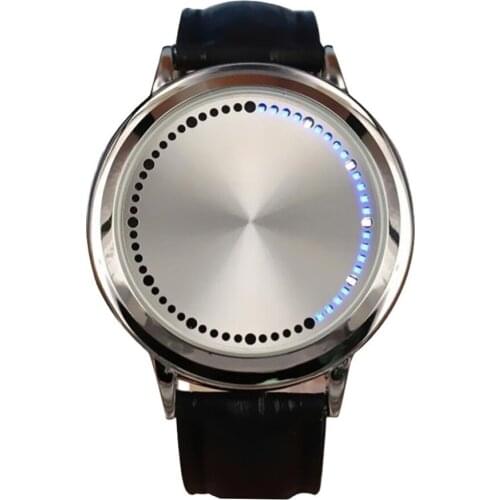 Fashion Men LED Tou-ch Control Round Dial Faux Leather Band Quartz Wrist Wa Ladies Dress Watches Gift Luxury