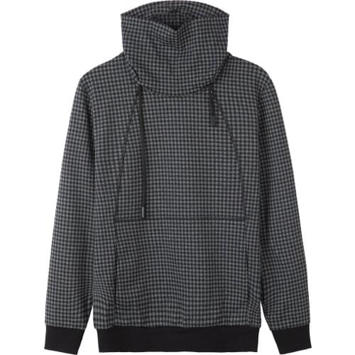 Votsein Mens Casual Knagaroo Pocket Plaid Turtleneck Sweatshirts Long Sleeve adjustable drawstring Pullovers