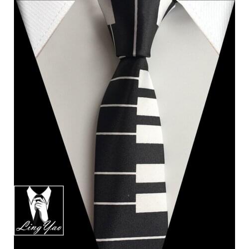 5cm Men Popular Leisure Ties Fashion Polyester Necktie Black with White Wide Piano Keys Gravata