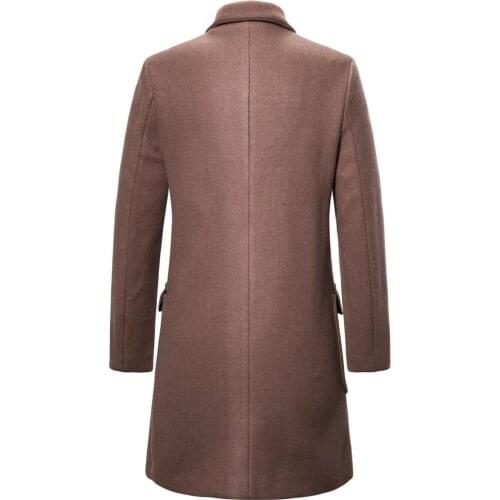Male Woollen Overcoat Classic Mens Coat Winter Long Solid Windbreaker Thermal Slim Autumn Fashion Business Smart Casual